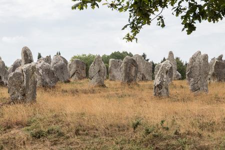 Ancient standing stones of Carnac, Brittany, northern France, a mysterious collection of huge stones from the neolithic ageの写真素材