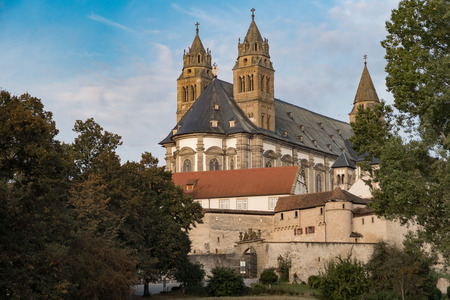 View onto Comburg Monastery, a famous castle above Schwaebisch-Hall city, Swabia, Germanyの写真素材