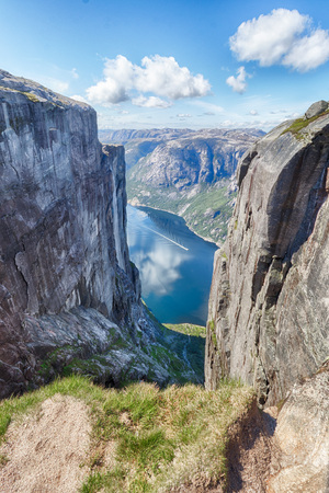 View over beautiful Lysefjord as seen from Kjerag mountain, a famous destination and hike in Norwayの写真素材