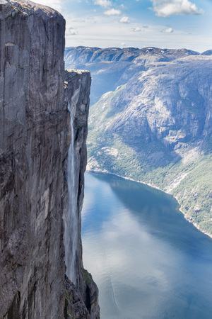 View over beautiful Lysefjord as seen from Kjerag mountain, a famous destination and hike in Norwayの写真素材