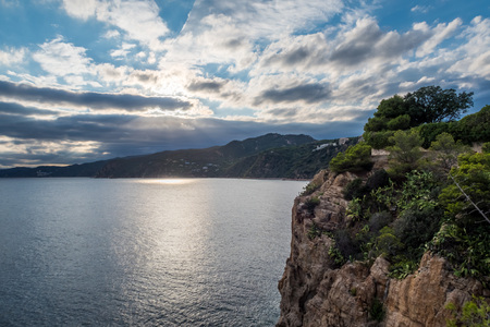 View on a beautiful Mediterranean bay at the Spanish Costa Brava in the Catalonia region close to Barcelonaの写真素材
