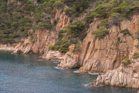 View on a beautiful Mediterranean bay at the Spanish Costa Brava in the Catalonia region close to Barcelonaの写真素材