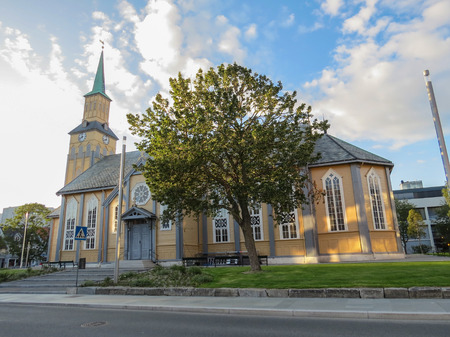 Wooden city church of Tromso, northern Norwayのeditorial素材
