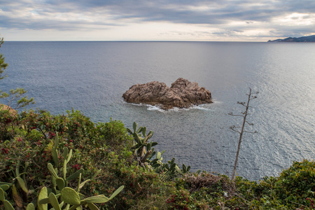 View on a beautiful Mediterranean bay at the Spanish Costa Brava in the Catalonia region close to Barcelonaの写真素材