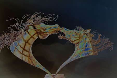 Zebra motion picture made of iron in love with oil paintingの写真素材