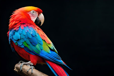 Colorful parrot isolated on black backgroundの素材