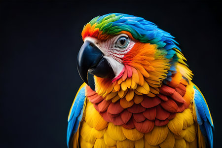 Colorful parrot isolated on black backgroundの素材