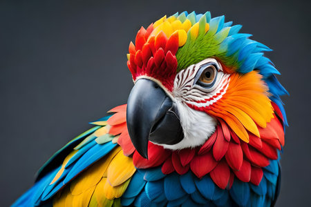 Colorful parrot isolated on black backgroundの素材