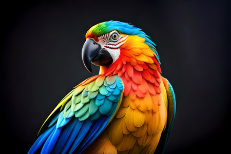 Colorful parrot isolated on black backgroundの素材