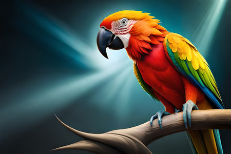 Colorful parrot isolated on black backgroundの素材