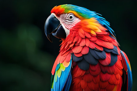 Colorful parrot isolated on black backgroundの素材
