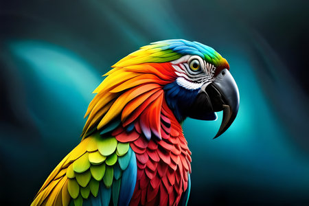 Colorful parrot isolated on black backgroundの素材