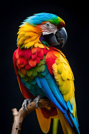 Colorful parrot isolated on black backgroundの素材