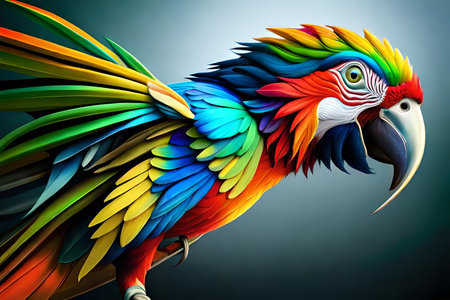 Colorful parrot isolated on black backgroundの素材