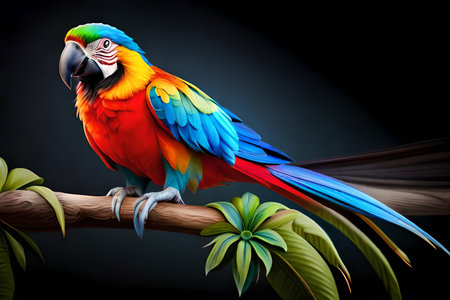 Colorful parrot isolated on black backgroundの素材