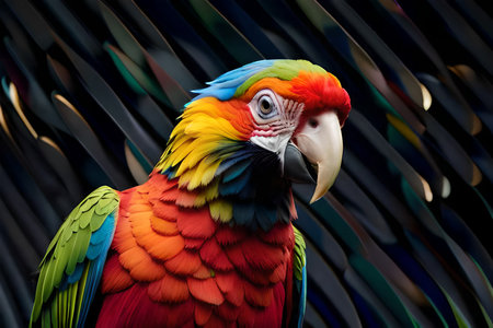 Colorful parrot isolated on black backgroundの素材