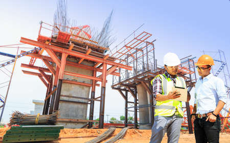 Engineers and road construction And elevated way.の写真素材