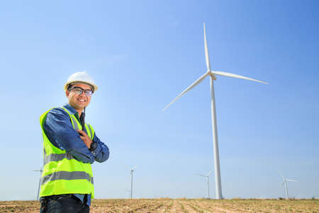 Engineers and wind turbines.の写真素材