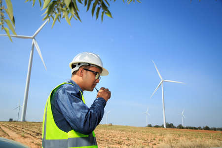 Engineers and wind turbines.の写真素材