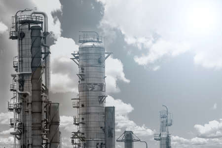 Oil refinery pipe, black and white.の写真素材