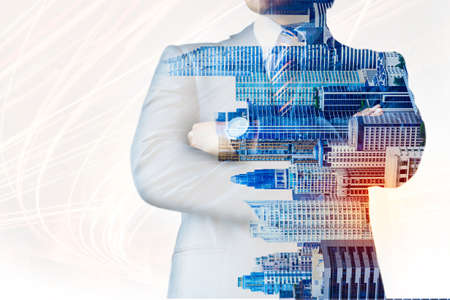 Male businessman and city and night light.の写真素材