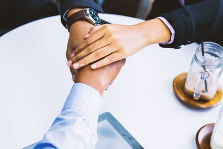 Male businessman and business woman are working and meeting.の写真素材