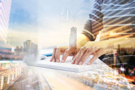 Business woman working and typing keyboard.の写真素材