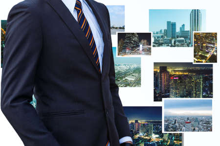 Male businessman and cities and technology.の写真素材