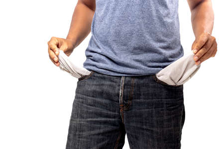 The hands in the pants pocket without money.の写真素材