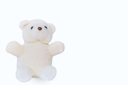 Soft white teddy bear on a white background.の写真素材