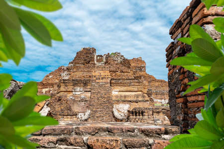 Old castle stone temple,old brick pagoda in asia, Thailandの写真素材
