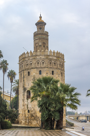 The Torre del Oro (Gold Tower), Seville, Andalusia, Spain. It was observation towerのeditorial素材