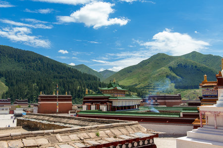 Tibetan Buddhist monastery in the mountains of Tibet, China