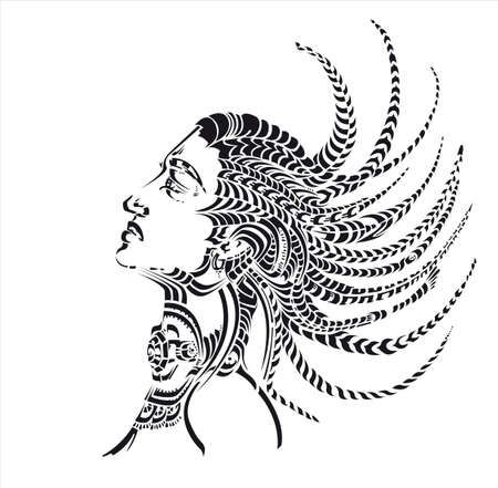 african woman with tresses, decorativeのイラスト素材