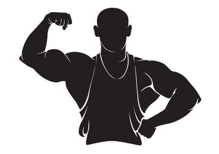 Bodybuilder. Vector silhouette isolated on whiteのイラスト素材