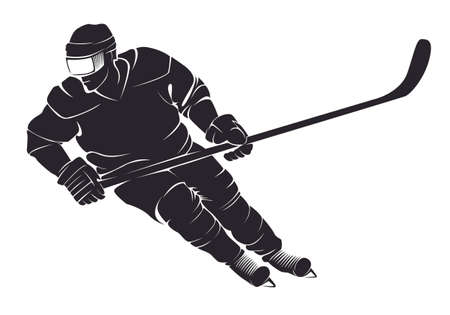 Hockey player. Vector silhouette, isolated on whiteのイラスト素材