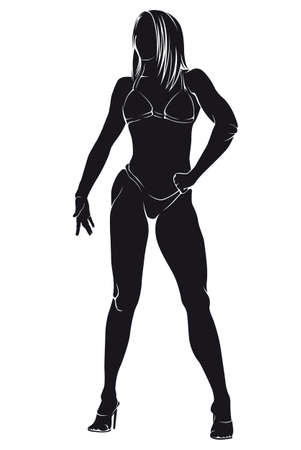 Bodybuilder-woman. Vector silhouette against white backgroundのイラスト素材