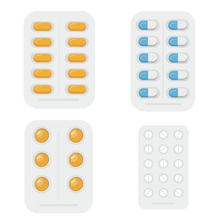 Set of different isolated, colorful pillsのイラスト素材