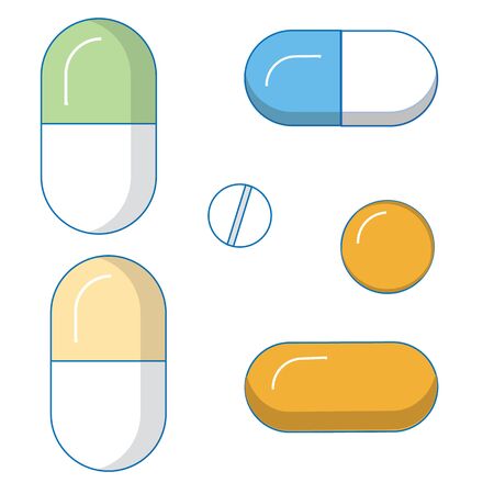 Set of different isolated, colorful pillsのイラスト素材