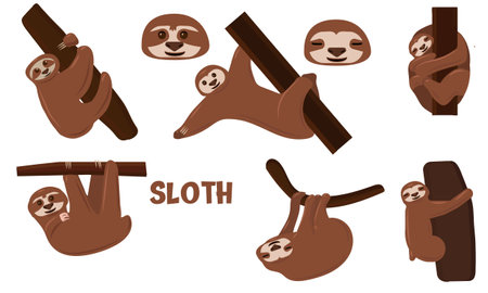 Set of cartoon sloths. Vector. Illustration for poster, greeting, birthday card, baby shower and partyのイラスト素材