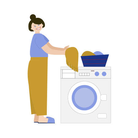 Happy laundry women. Vector illustration.のイラスト素材
