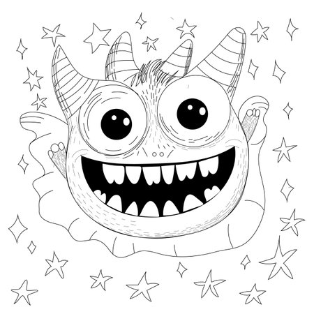 Coloring page for kids monster, coloring book cartoon style flatのイラスト素材