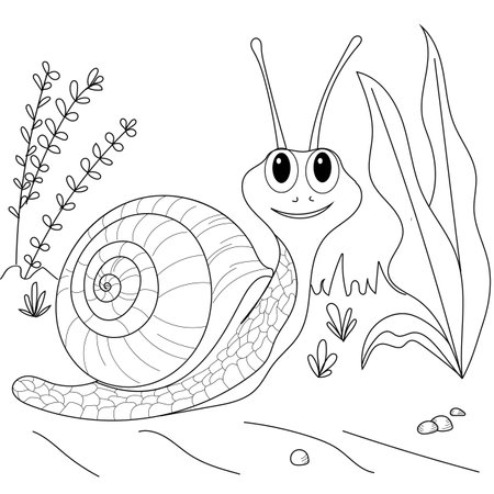 Coloring page snail for kids, coloring book for children, vector flatのイラスト素材
