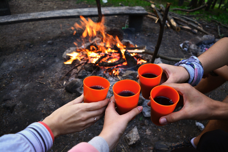 mugs on the background of a fire backgroundの写真素材