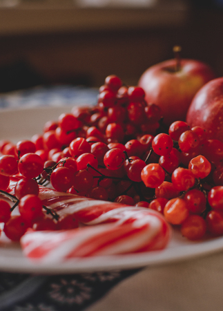 viburnum and apples merry christmas mood, backgroundの写真素材
