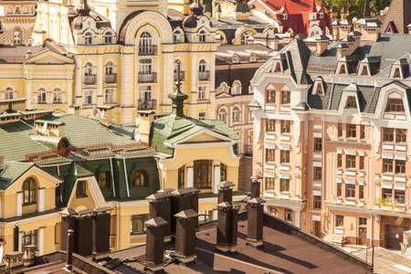 many colourful houses and roofs in luxury districtの写真素材