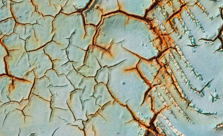 texture of old green peeling paint on metal wallの写真素材