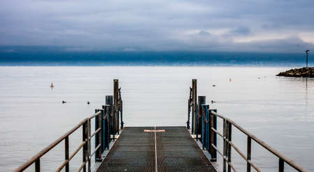 pier on Geneva lake can be used as backgroundの写真素材