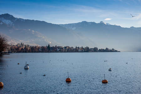 Beautiful view on Geneva Lake can be used as backgroundの写真素材