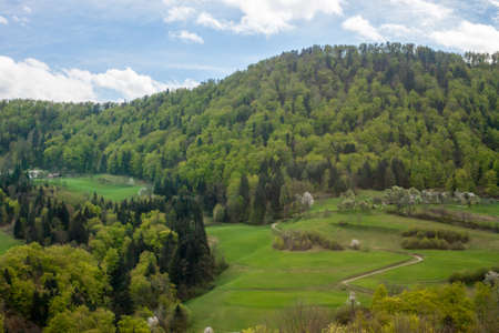 View on beautiful green spring mountains in Sloveniaの写真素材